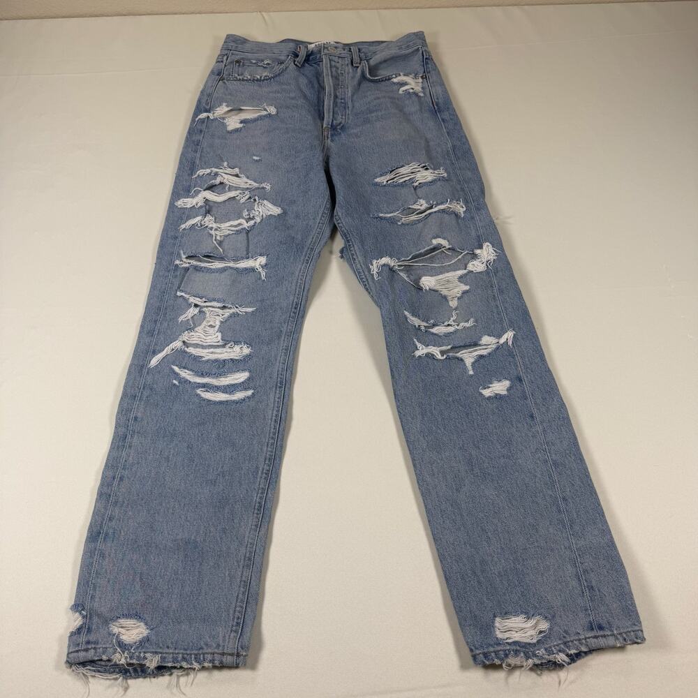 AGOLDE 90s Mid Rise Loose Fit Destroyed Jeans 100% Organic Cotton Button Fly